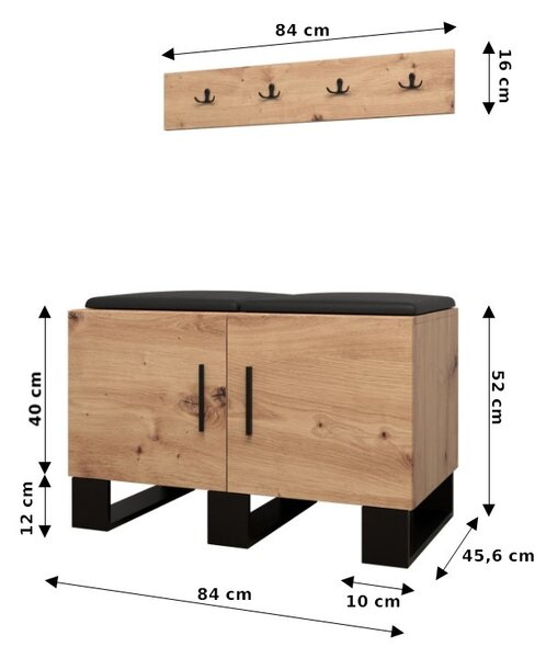 Set mobilier pentru hol Amanda 21 (Stejar artisan + piele ecologică Negru). 1086045
