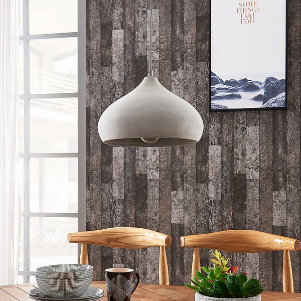 Lindby Lampă suspendată Morton, Ø 29 cm, gri, beton, E27, reglabil, Gri, Camera de zi / sufragerie, Beton, Modern