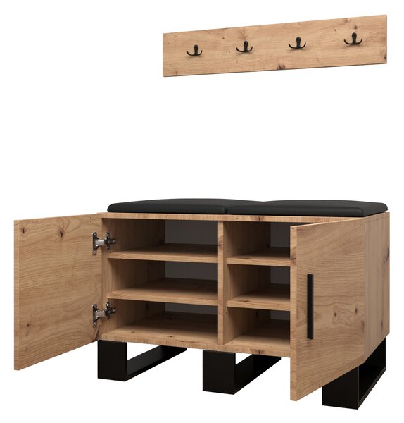 Set mobilier pentru hol Amanda 21 (Stejar artisan + piele ecologică Negru). 1086045