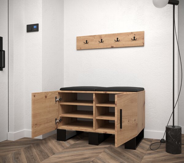 Set mobilier pentru hol Amanda 21 (Stejar artisan + piele ecologică Negru). 1086045
