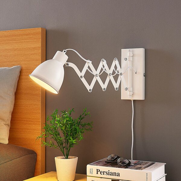 Lindby Aplică de perete Merle, înălțime 22 cm, alb, extensibilă, Alb, dormitor, Metal, Modern, Lumină de lectură
