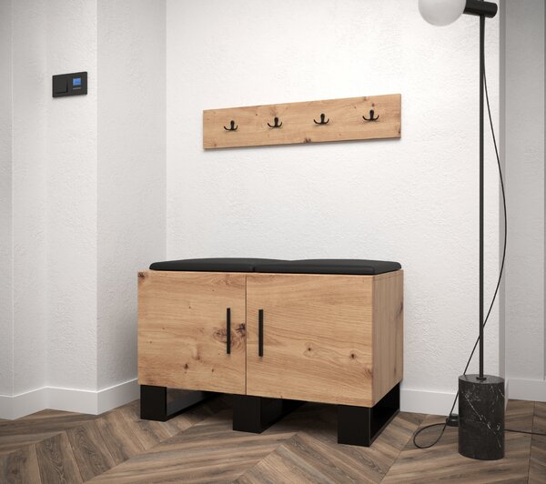 Set mobilier pentru hol Amanda 21 (Stejar artisan + piele ecologică Negru). 1086045