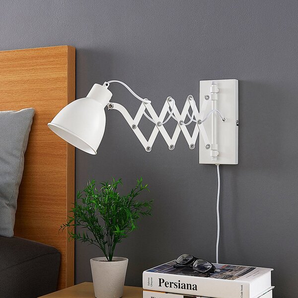 Lindby Aplică de perete Merle, înălțime 22 cm, alb, extensibilă, Alb, dormitor, Metal, Modern, Lumină de lectură