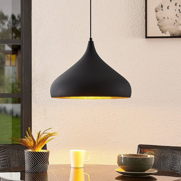 Arcchio Lunus lampă suspendată cu inserție aurie, reglabil, Negru, Camera de zi / sufragerie, Metal, Modern