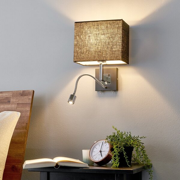Lucande Aplică de perete Rebekka, 31 cm, negru, braț lectură LED, reglabil, Negru, Camera de zi / sufragerie, Țesătură / Textil, Modern