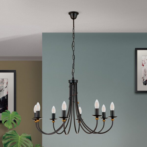 ORION Candelabru Garda, stil rustic, 8 becuri, reglabil, Maro / Rugină, Camera de zi / sufragerie, Metal, Casă de țară / Rustic