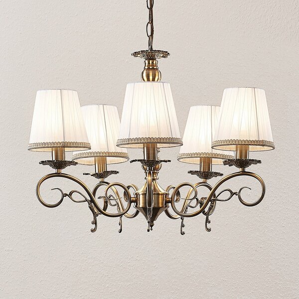 Lindby Candelabru Finnick, culoare alamă antică, 5 becuri, E14, reglabil, Bronz / Alamă Veche, Camera de zi / sufragerie, Țesătură / Textil, Antichitate, Pandantiv cu flacără multiplă