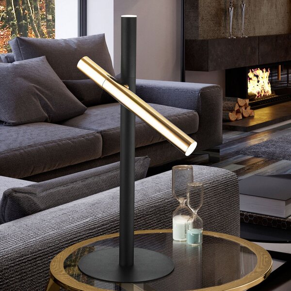 Schuller Valencia Lampă de masă cu LED Varas, negru/auriu, două lumini, Negru, Camera de zi / sufragerie, Metal, Modern