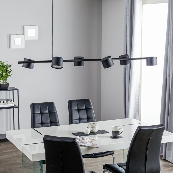 ALDEX Lampă suspendată Bot, negru, 6 becuri, reglabil, Negru, Camera de zi / sufragerie, Metal, Modern