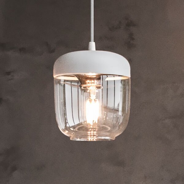 UMAGE Acorn lampă suspendată alb/cupru, reglabil, Alb, Camera de zi / sufragerie, Sticlă, Design
