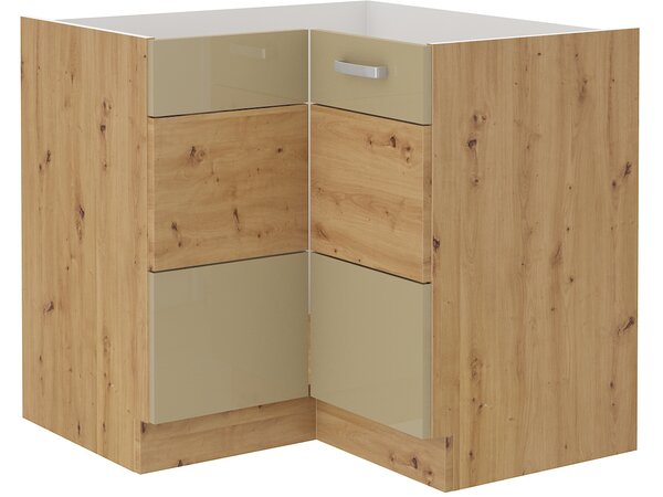 Dulap inferior de bucătărie, de colț Arryn 90 x 90 DN 2F BB (stejar artisan + capuccino lucios). 1024756