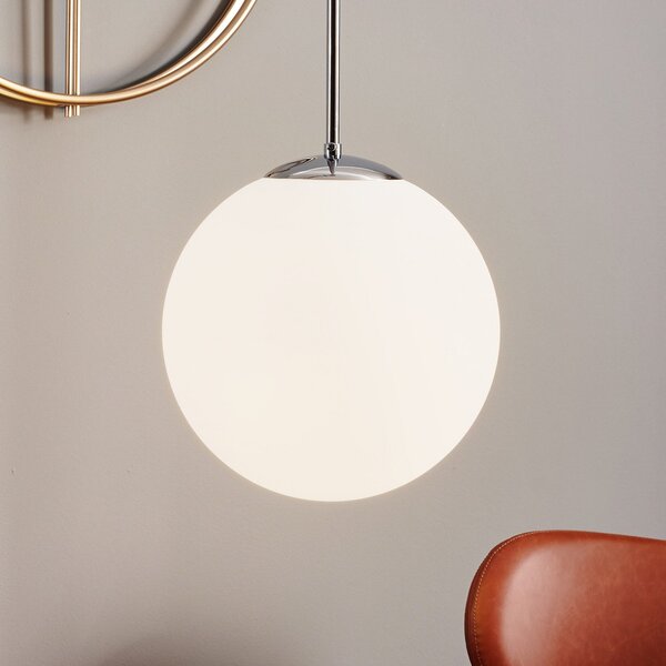 ALDEX Lampă suspendată Dione, 1 bec, alb/crom 30cm, reglabil, Alb, Camera de zi / sufragerie, Sticlă, Modern, glob