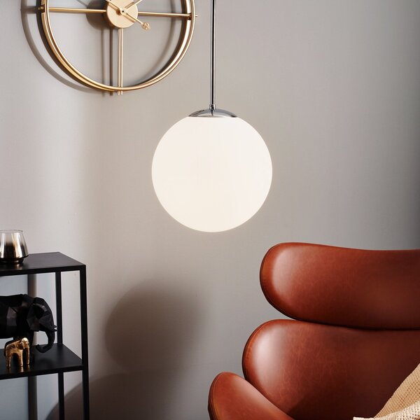 ALDEX Lampă suspendată Dione, 1 bec, alb/crom 30cm, reglabil, Alb, Camera de zi / sufragerie, Sticlă, Modern, glob