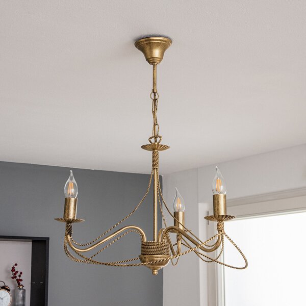 EMIBIG LIGHTING Candelabru Tori 3, 3 becuri, auriu, reglabil, Auriu / Alamă, Camera de zi / sufragerie, Metal, Antichitate