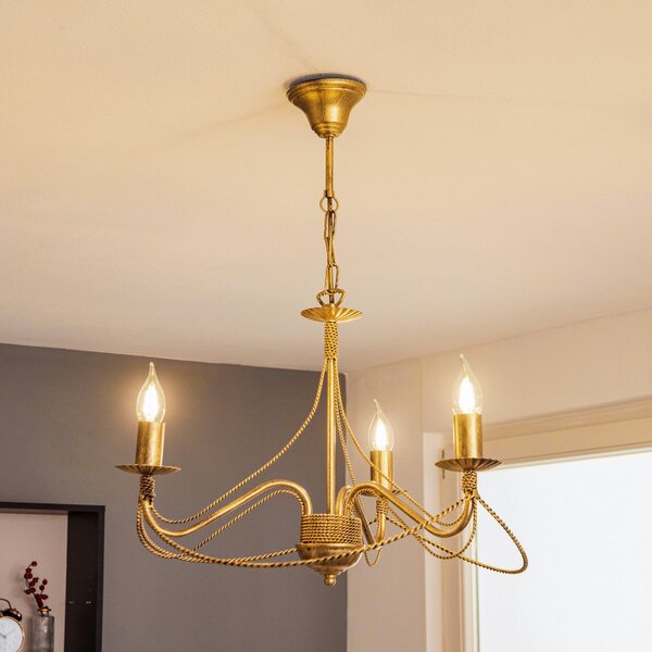 EMIBIG LIGHTING Candelabru Tori 3, 3 becuri, auriu, reglabil, Auriu / Alamă, Camera de zi / sufragerie, Metal, Antichitate