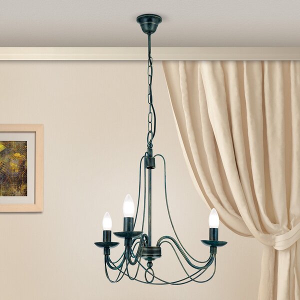 ORION Candelabru Vela, cu 3 becuri, negru-verde antic, reglabil, Negru, Camera de zi / sufragerie, Metal, Antichitate