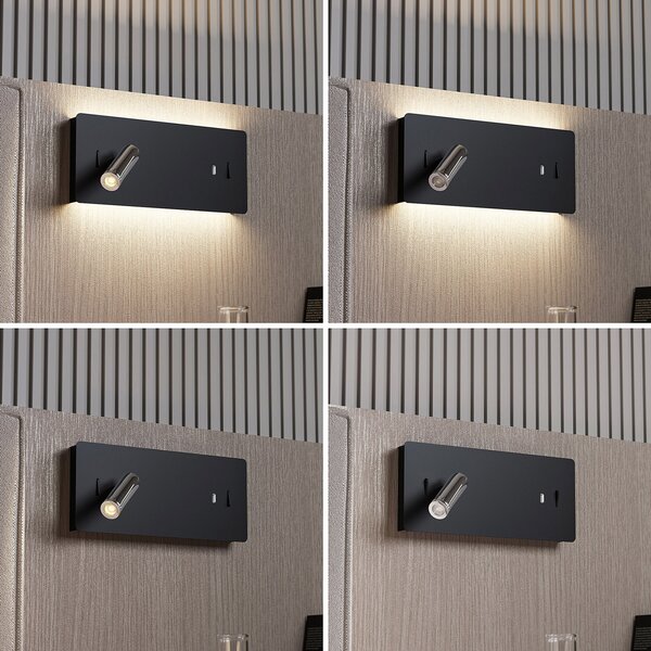 Lucande Aplică de perete cu LED Kimo, 32 cm, negru, aluminiu, USB, Negru, Camera de zi / sufragerie, Metal, Modern