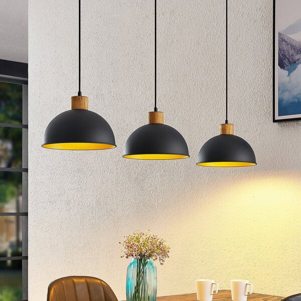 Lindby Flurin lampă suspendată, 3 becuri, 107cm, negru, metal, reglabil, Negru, Camera de zi / sufragerie, Metal, Modern