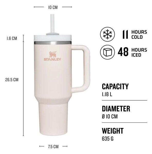 Termos roz cu pai din oțel inoxidabil 1,18 l Quencher H2.0 FlowState Tumbler Cherry Blossom – Stanley