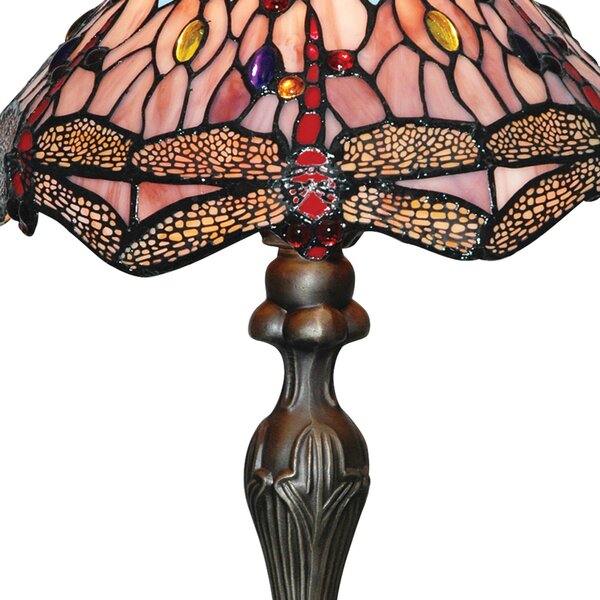 Searchlight Lampă de masă DRAGONFLY, alamă antică/colorată, înălțime 46 cm, Tiffany, Multicolor, Camera de zi / sufragerie, Metal, Tiffany
