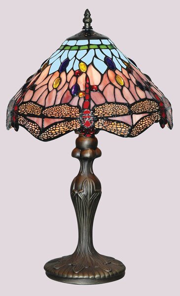 Searchlight Lampă de masă DRAGONFLY, alamă antică/colorată, înălțime 46 cm, Tiffany, Multicolor, Camera de zi / sufragerie, Metal, Tiffany