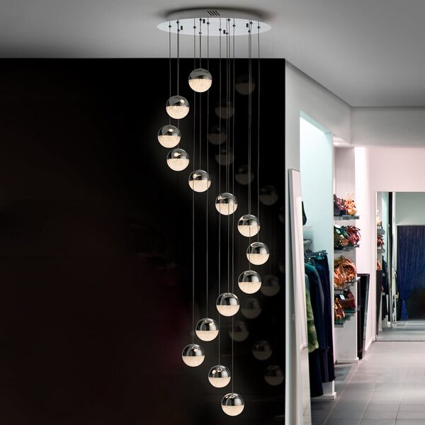 Schuller Valencia Lampă pendul LED Sphere 14 becuri crom App, reglabil, Metalic, Camera de zi / sufragerie, Metal, Design, glob