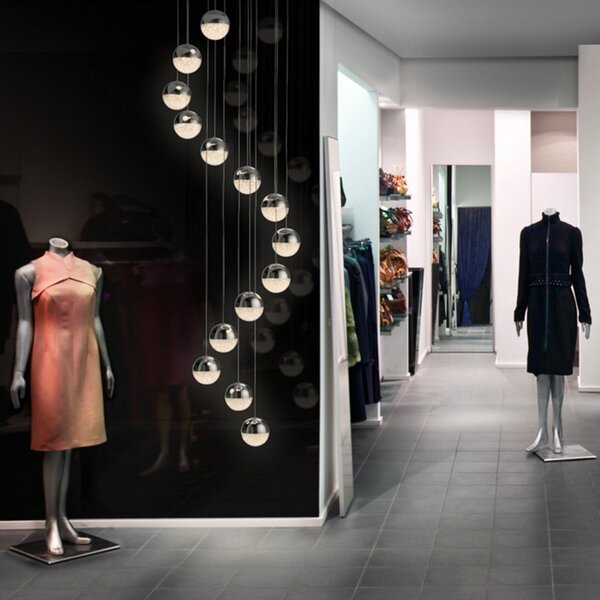 Schuller Valencia Lampă pendul LED Sphere 14 becuri crom App, reglabil, Metalic, Camera de zi / sufragerie, Metal, Design, glob