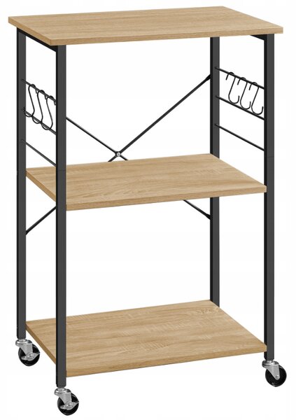 Raft multifunctional de bucatarie pe roti TRONUS, negru/dub sonoma