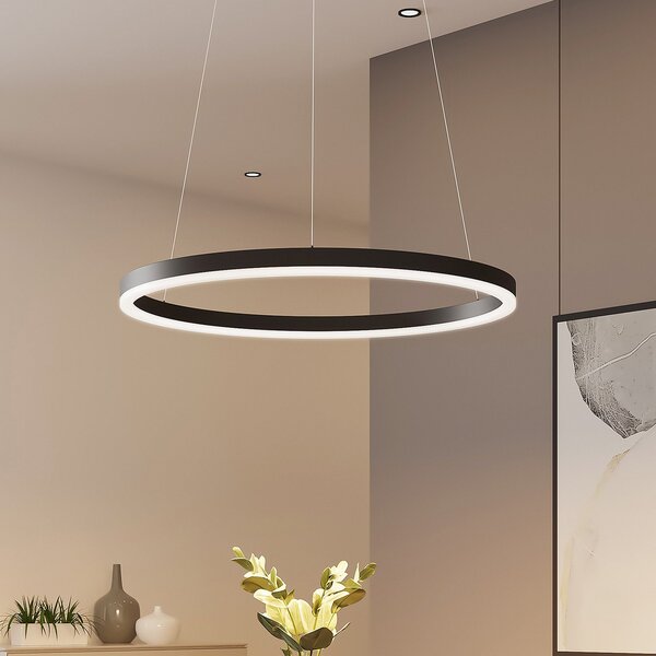 Arcchio Lampă suspendată LED Albiona, negru, 1 inel, Ø 60 cm, reglabil, Negru, Bucătărie, Metal, Modern