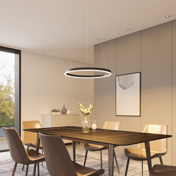 Arcchio Lampă suspendată LED Albiona, negru, 1 inel, Ø 60 cm, reglabil, Negru, Bucătărie, Metal, Modern