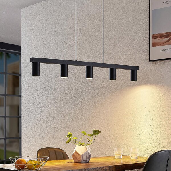 Lindby Lampă suspendată Baliko, negru, 116 cm, 5 becuri, GU10, reglabil, Negru, Camera de zi / sufragerie, Metal, Modern