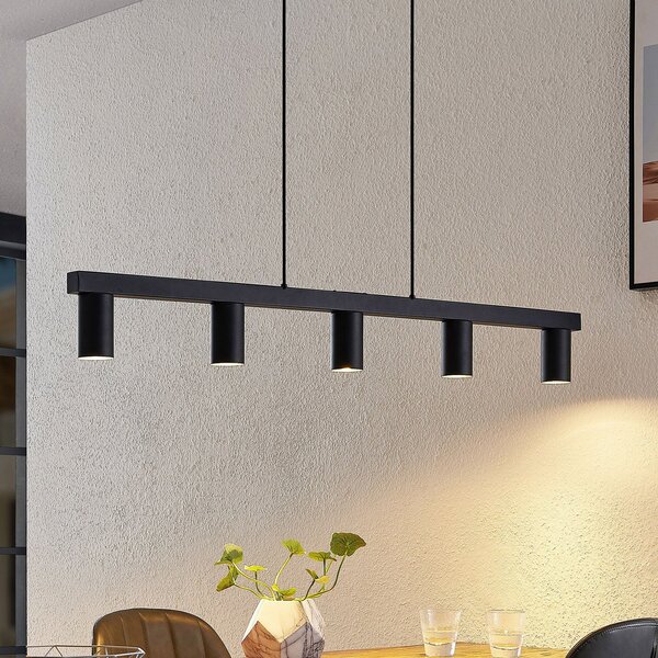 Lindby Lampă suspendată Baliko, negru, 116 cm, 5 becuri, GU10, reglabil, Negru, Camera de zi / sufragerie, Metal, Modern