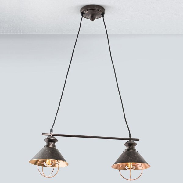 ORION Lampă suspendată Shanta 2 becuri, cupru negru, reglabil, Negru, Camera de zi / sufragerie, Metal, Vintage