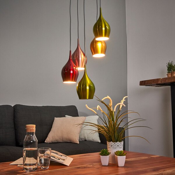 Searchlight Lampă suspendată Vibrant, 5-flg, reglabil, Multicolor, Camera de zi / sufragerie, Metal, Modern