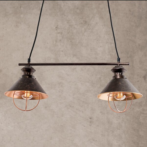 ORION Lampă suspendată Shanta 2 becuri, cupru negru, reglabil, Negru, Camera de zi / sufragerie, Metal, Vintage
