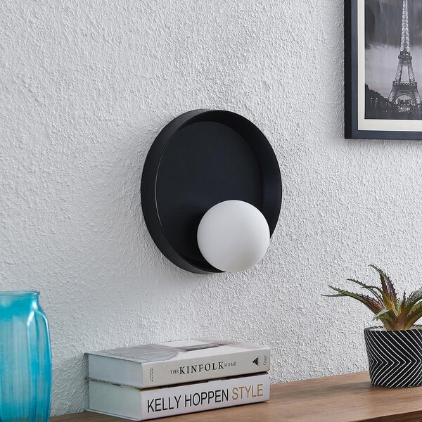 Lucande Andelina aplică, rotundă, negru, reglabil, Negru, Camera de zi / sufragerie, Metal, Design