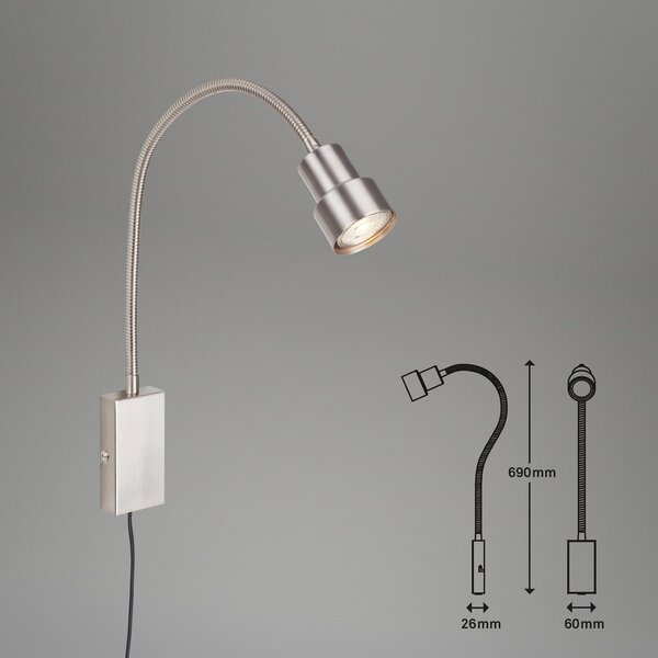 Briloner Tusi aplică LED cu braț flexibil, nichel, Gri, dormitor, Metal, Modern