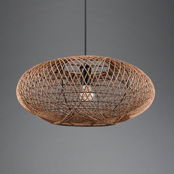 Trio Lighting Lampă suspendată Hedda din sisal și metal, reglabil, Maro / Rugină, Camera de zi / sufragerie, Metal