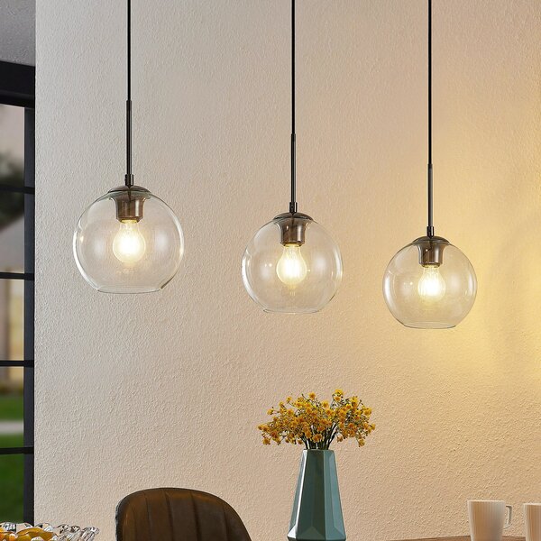 Lindby Lampă suspendată Firano, 110 cm, 3 becuri, antracit, sticlă, reglabil, Gri, Camera de zi / sufragerie, Metal, Modern