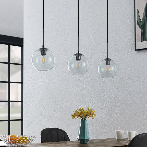 Lindby Lampă suspendată Firano, 110 cm, 3 becuri, antracit, sticlă, reglabil, Gri, Camera de zi / sufragerie, Metal, Modern