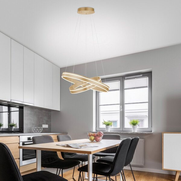 Q-Smart-Home Paul Neuhaus Q-VITO lampă pendul LED, 2 inele, reglabil, Auriu / Alamă, Camera de zi / sufragerie, Metal, Modern