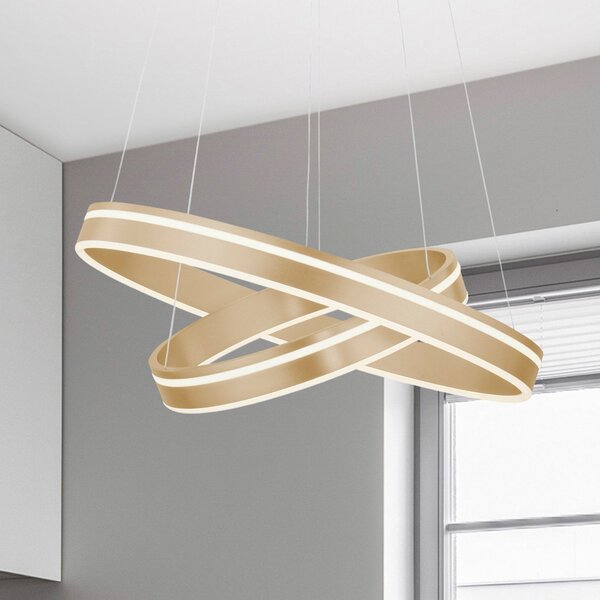 Q-Smart-Home Paul Neuhaus Q-VITO lampă pendul LED, 2 inele, reglabil, Auriu / Alamă, Camera de zi / sufragerie, Metal, Modern