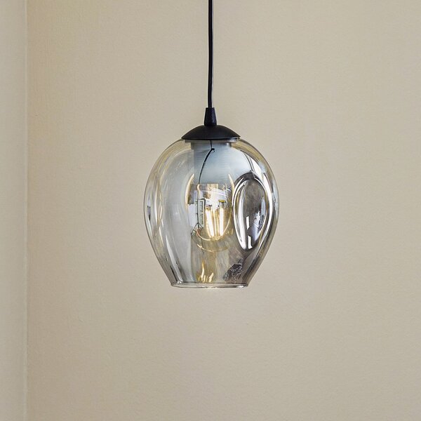 EMIBIG LIGHTING Lampă suspendată Starla, sticlă grafit, 1 bec rotund, reglabil, Negru, Camera de zi / sufragerie, Sticlă, Modern