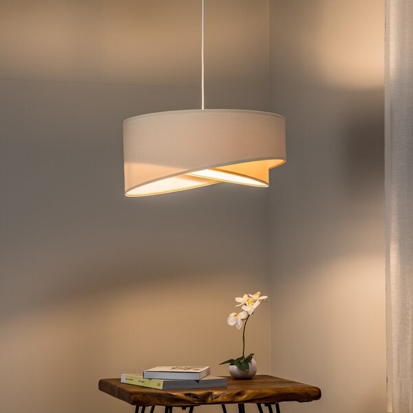 Maco Design Lampă suspendată Vivien, două culori, bej/alb, reglabil, Bej, Camera de zi / sufragerie, Țesătură / Textil, Modern