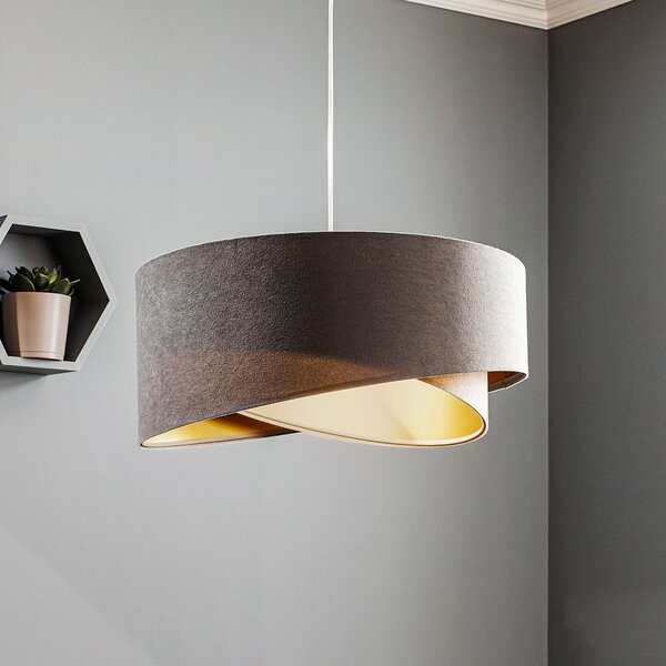 Maco Design Lampă suspendată Vivien tricoloră gri/bej/auriu, reglabil, Gri, Camera de zi / sufragerie, Țesătură / Textil, Modern