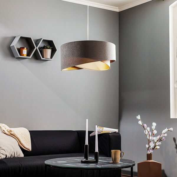 Maco Design Lampă suspendată Vivien tricoloră gri/bej/auriu, reglabil, Gri, Camera de zi / sufragerie, Țesătură / Textil, Modern