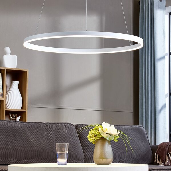 Arcchio Lampă suspendată LED Albiona, albă, 1 inel, Ø 80 cm, reglabil, Alb, Bucătărie, Metal, Modern