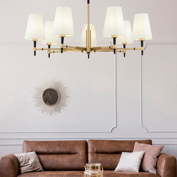 Maytoni Zaragoza candelabru 7 becuri abajur textil, reglabil, Auriu / Alamă, Camera de zi / sufragerie, Metal, Modern