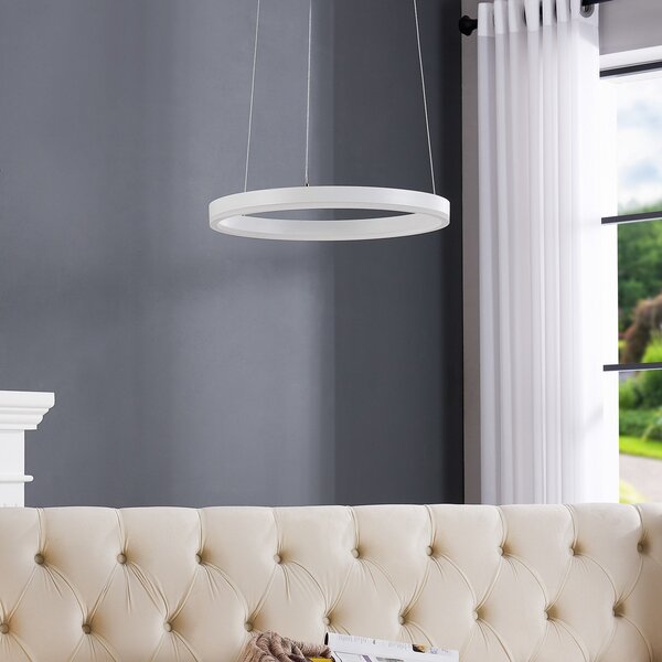 Arcchio Lampă suspendată LED Albiona, albă, 1 inel, Ø 40 cm, reglabil, Alb, Bucătărie, Metal, Modern