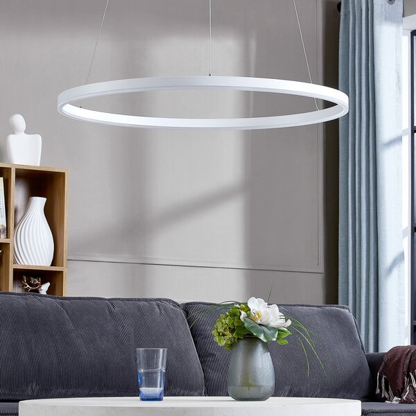 Arcchio Lampă suspendată LED Albiona, albă, 1 inel, Ø 80 cm, reglabil, Alb, Bucătărie, Metal, Modern